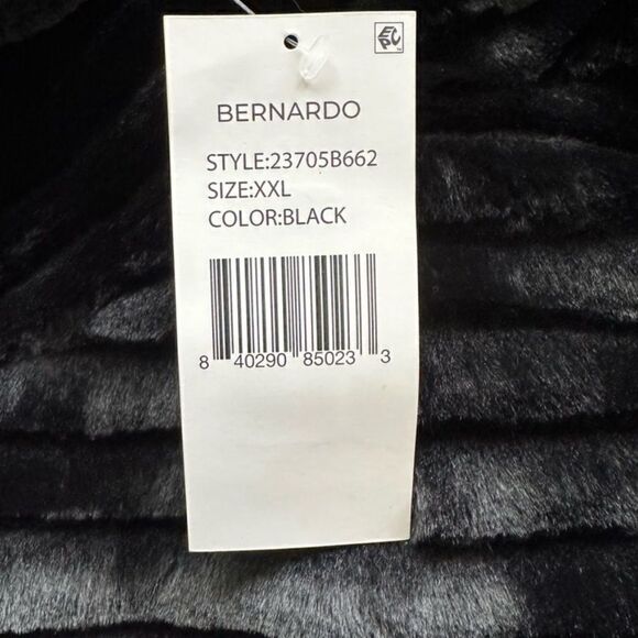 Bernardo Faux Fur Black Cropped Velvet Jacket Shawl Spread Collar Grooved - Picture 12 of 12